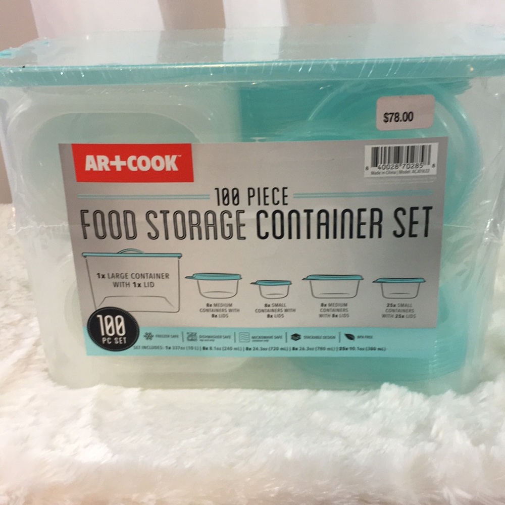 100 piece Food Storage Set Teal